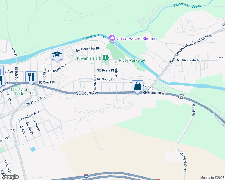 map of restaurants, bars, coffee shops, grocery stores, and more near 1911 Southeast Court Avenue in Pendleton