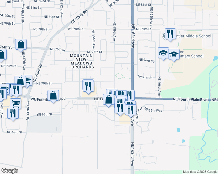 map of restaurants, bars, coffee shops, grocery stores, and more near 15806 Northeast 69th Street in Vancouver