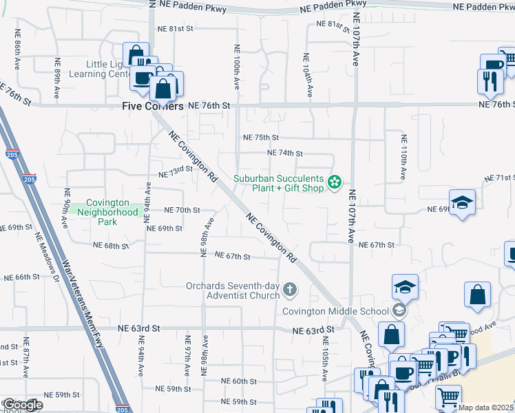 map of restaurants, bars, coffee shops, grocery stores, and more near 10017 Northeast 70th Circle in Vancouver