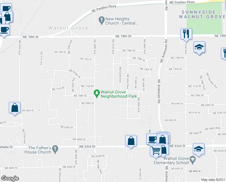 map of restaurants, bars, coffee shops, grocery stores, and more near 6306 Northeast 61st Avenue in Vancouver