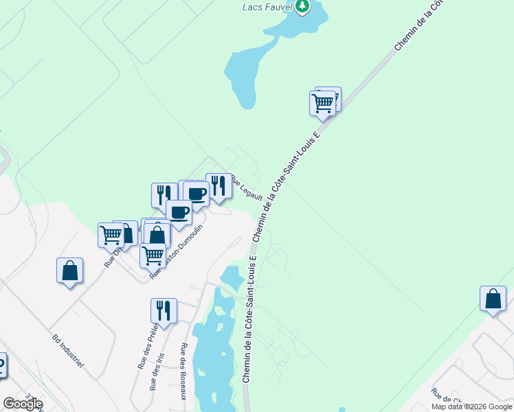 map of restaurants, bars, coffee shops, grocery stores, and more near 300 Rue Legault in Blainville