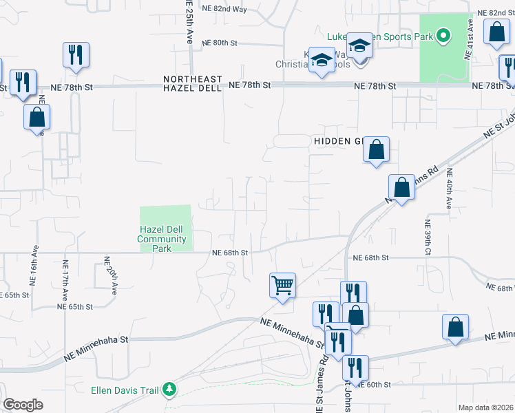map of restaurants, bars, coffee shops, grocery stores, and more near 2720 Northeast 71st Street in Vancouver