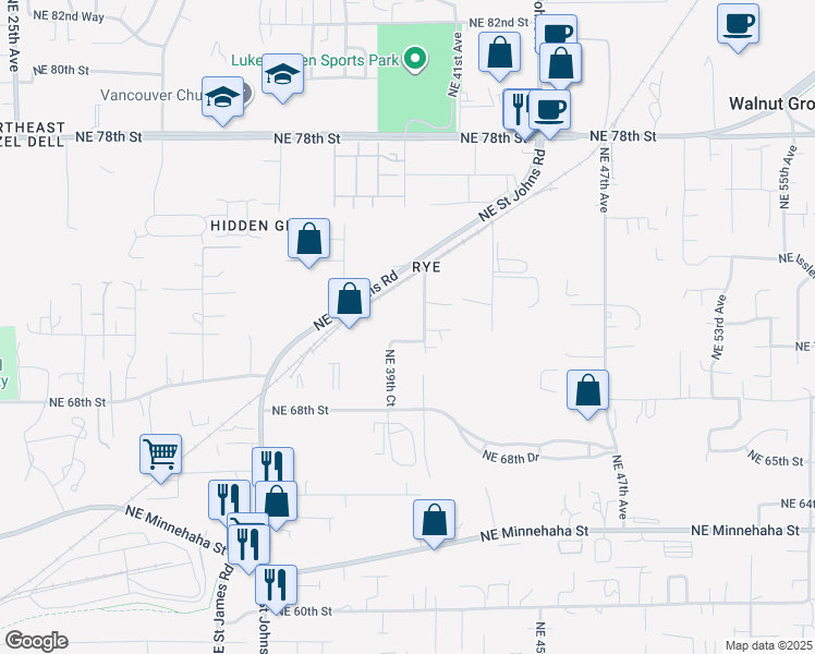 map of restaurants, bars, coffee shops, grocery stores, and more near 7018 Northeast 40th Avenue in Vancouver