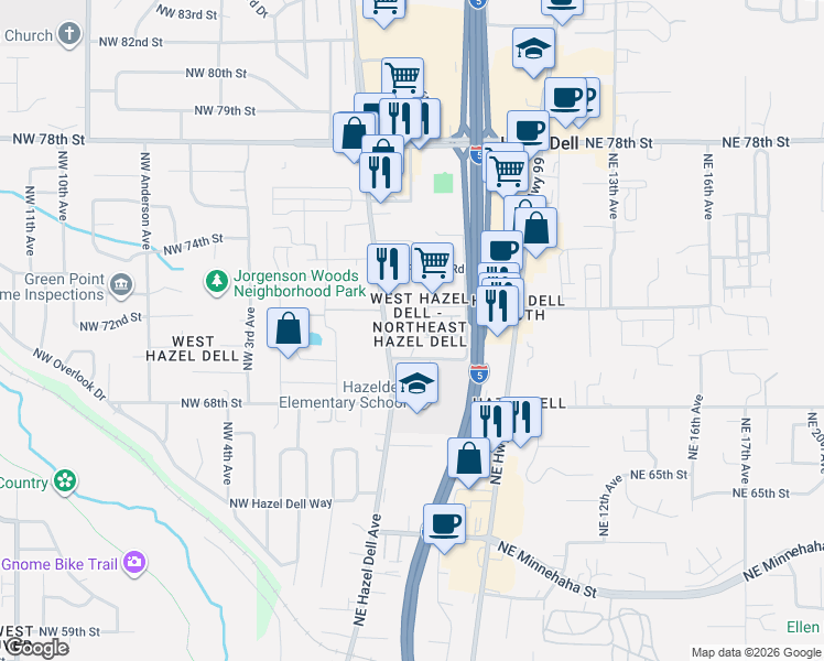 map of restaurants, bars, coffee shops, grocery stores, and more near 433 Northeast 71st Street in Vancouver