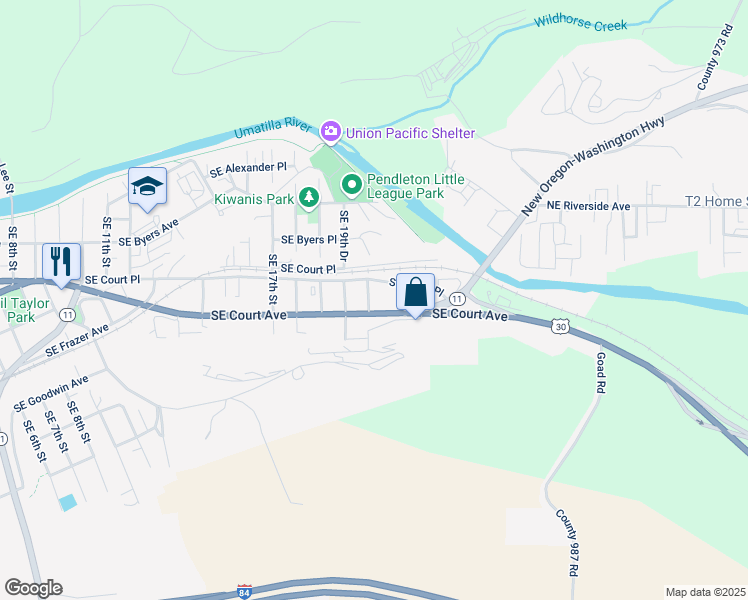 map of restaurants, bars, coffee shops, grocery stores, and more near 416 Southeast 20th Street in Pendleton