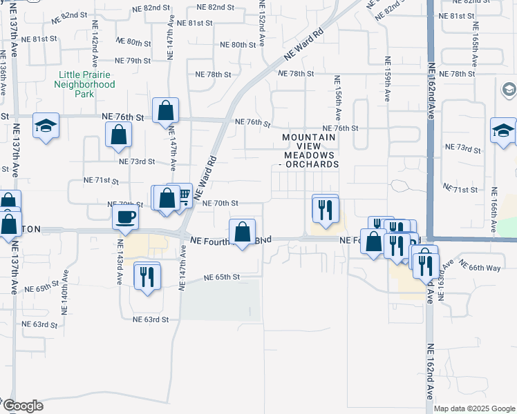 map of restaurants, bars, coffee shops, grocery stores, and more near 15117 Northeast 70th Street in Vancouver