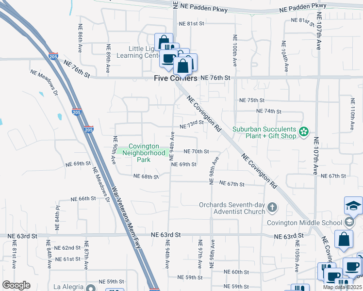 map of restaurants, bars, coffee shops, grocery stores, and more near 9508 Northeast 70th Street in Vancouver