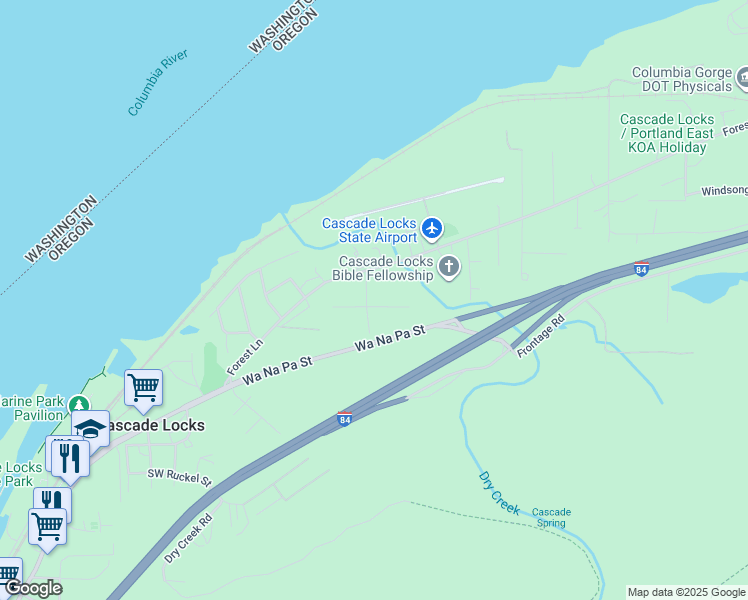 map of restaurants, bars, coffee shops, grocery stores, and more near 401 Sunset Avenue in Cascade Locks