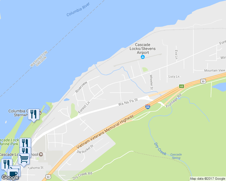 map of restaurants, bars, coffee shops, grocery stores, and more near 325 Sunset Avenue in Cascade Locks