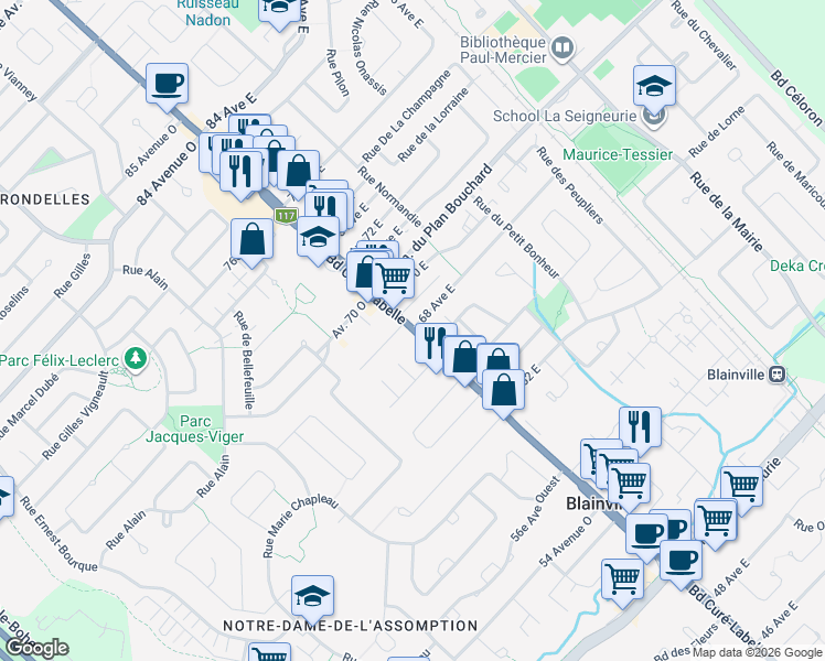 map of restaurants, bars, coffee shops, grocery stores, and more near 935 Boulevard Curé-Labelle in Blainville