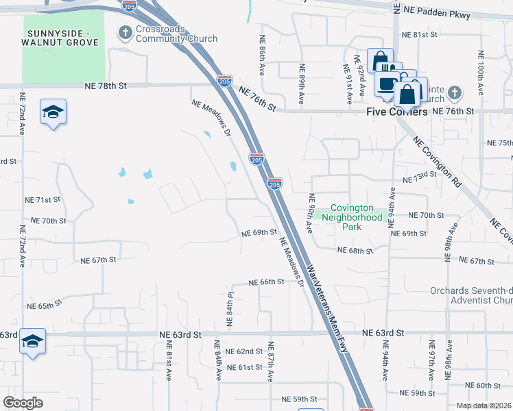 map of restaurants, bars, coffee shops, grocery stores, and more near 8605 Northeast 71st Street in Vancouver