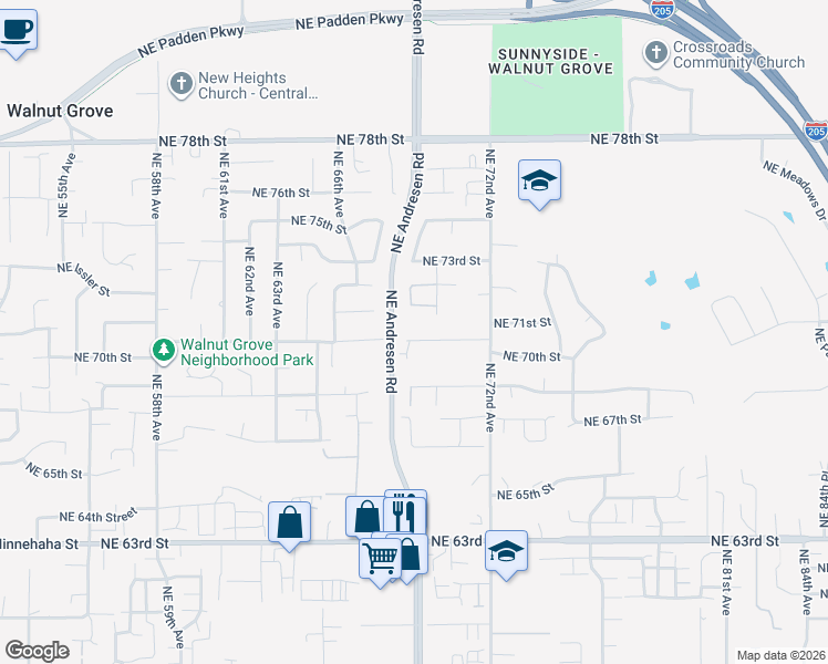 map of restaurants, bars, coffee shops, grocery stores, and more near 6812 Northeast 70th Street in Vancouver