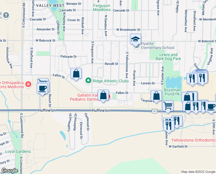 map of restaurants, bars, coffee shops, grocery stores, and more near 524 East Granite Avenue in Bozeman