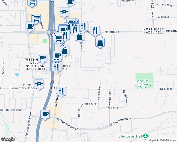 map of restaurants, bars, coffee shops, grocery stores, and more near 1313 Northeast 72nd Street in Vancouver