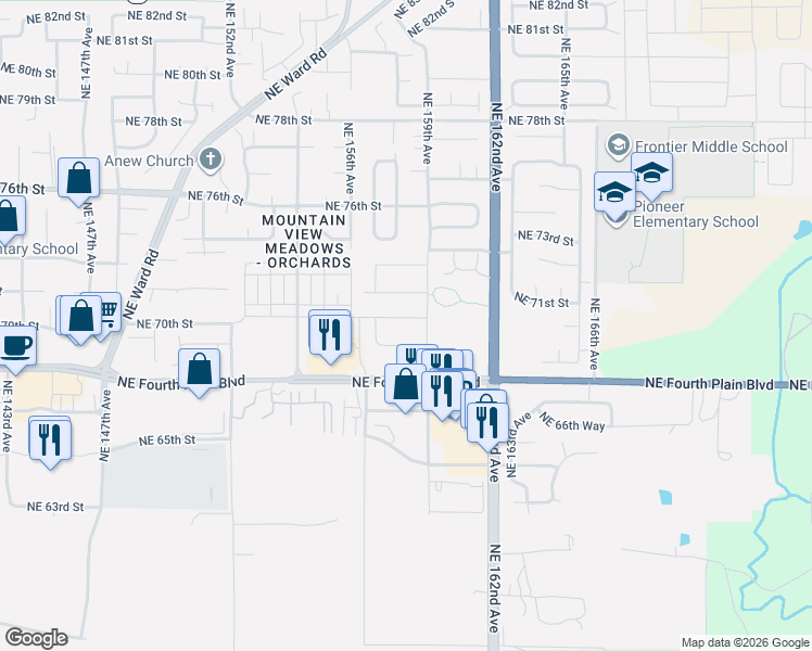 map of restaurants, bars, coffee shops, grocery stores, and more near 15805 Northeast 70th Street in Vancouver