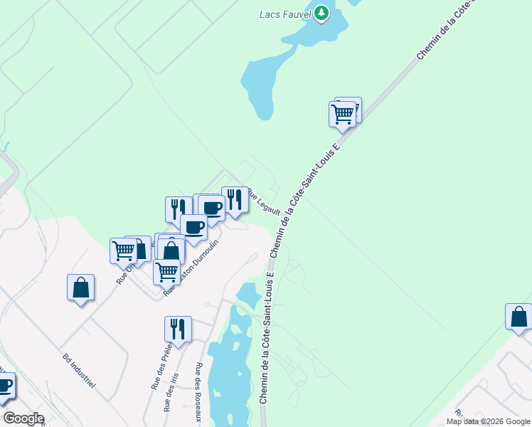 map of restaurants, bars, coffee shops, grocery stores, and more near 320 Rue Legault in Blainville