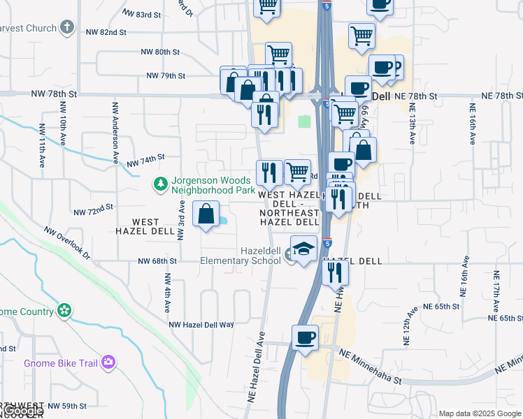 map of restaurants, bars, coffee shops, grocery stores, and more near 7016 Northeast Hazel Dell Avenue in Vancouver