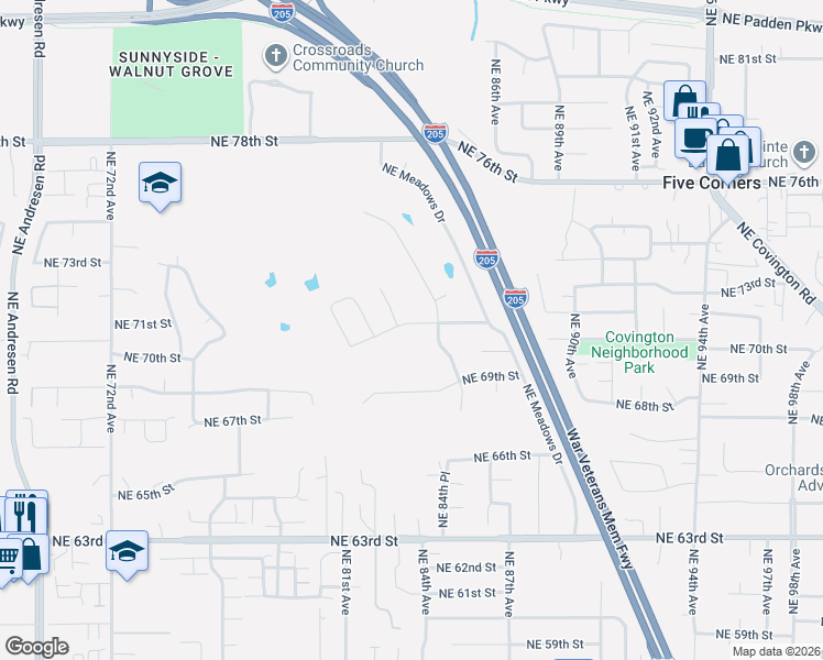 map of restaurants, bars, coffee shops, grocery stores, and more near 8305 Northeast 71st Street in Vancouver