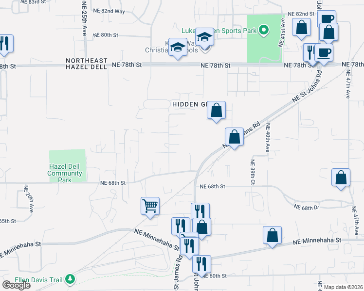 map of restaurants, bars, coffee shops, grocery stores, and more near 3220 Northeast 68th Street in Vancouver