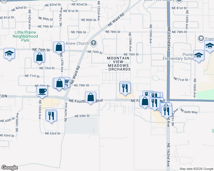 map of restaurants, bars, coffee shops, grocery stores, and more near 15117 Northeast 70th Street in Vancouver
