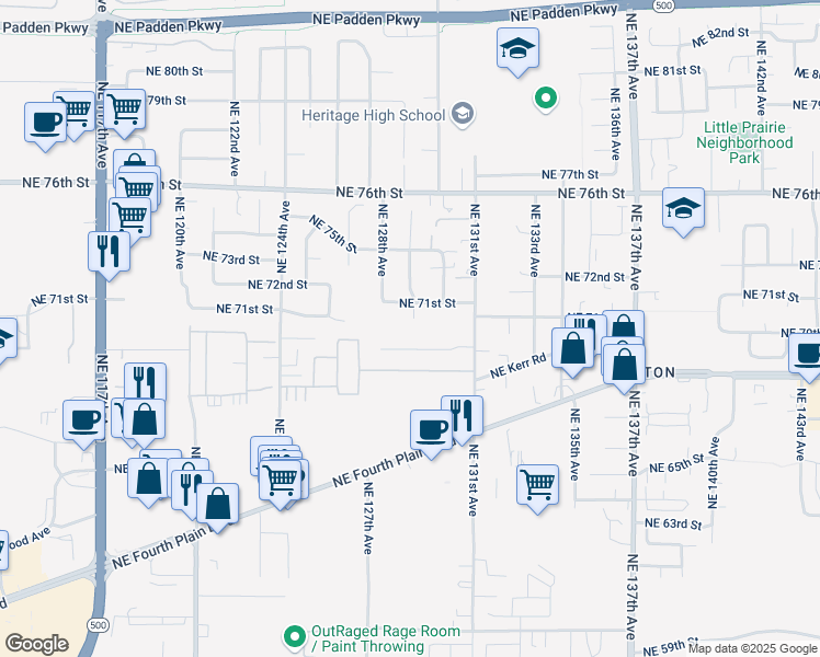 map of restaurants, bars, coffee shops, grocery stores, and more near 7090 Northeast 131st Avenue in Vancouver