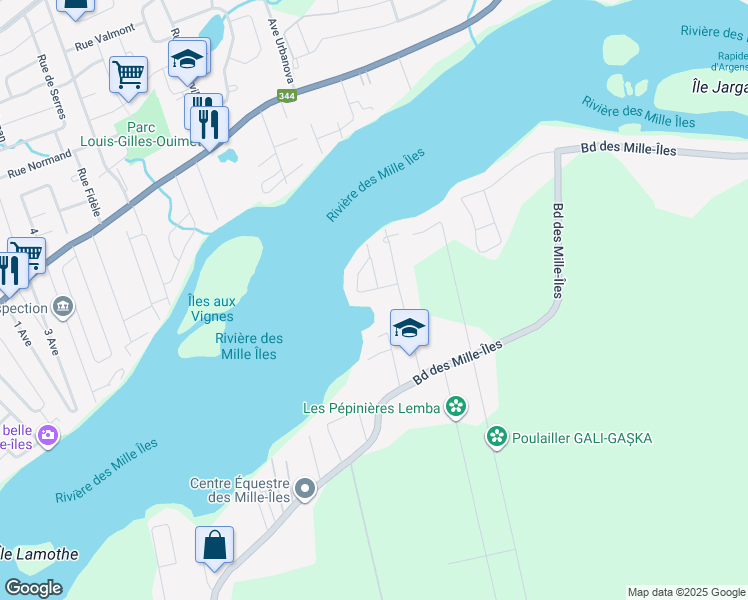 map of restaurants, bars, coffee shops, grocery stores, and more near in Laval