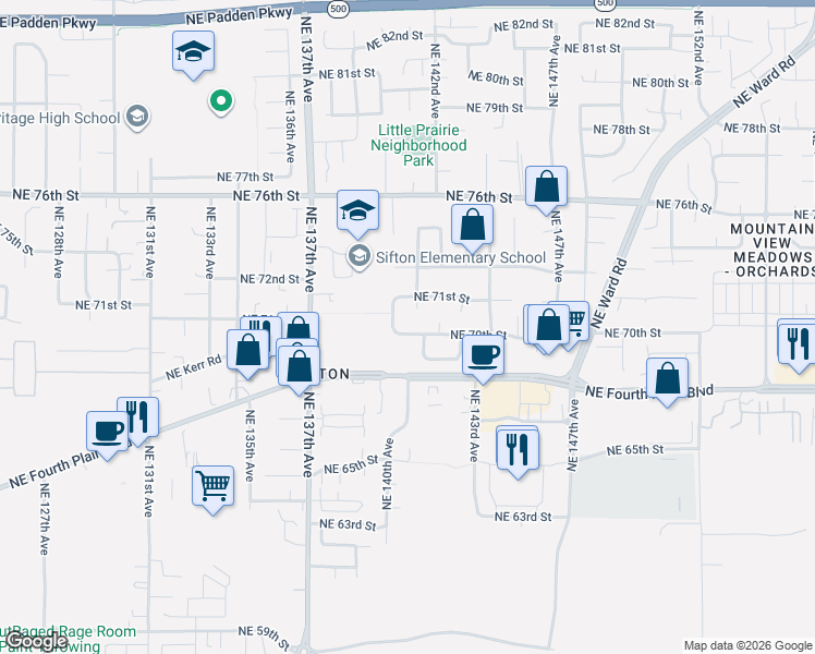 map of restaurants, bars, coffee shops, grocery stores, and more near 14012 Northeast 70th Street in Vancouver