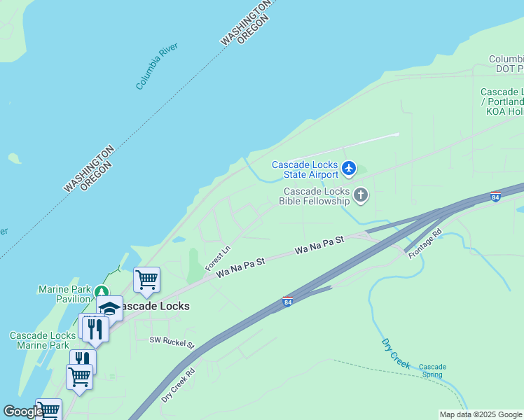 map of restaurants, bars, coffee shops, grocery stores, and more near 22 Cragmont in Cascade Locks