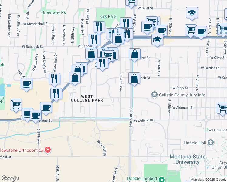 map of restaurants, bars, coffee shops, grocery stores, and more near 509 North 20th Avenue in Bozeman