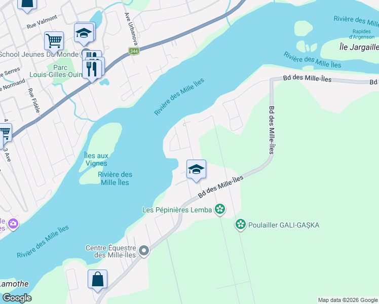 map of restaurants, bars, coffee shops, grocery stores, and more near 710 Terrasse d'Auteuil in Laval