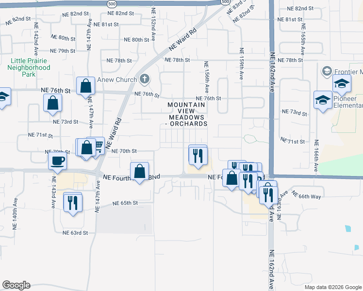 map of restaurants, bars, coffee shops, grocery stores, and more near 15306 Northeast Fourth Plain Boulevard in Vancouver