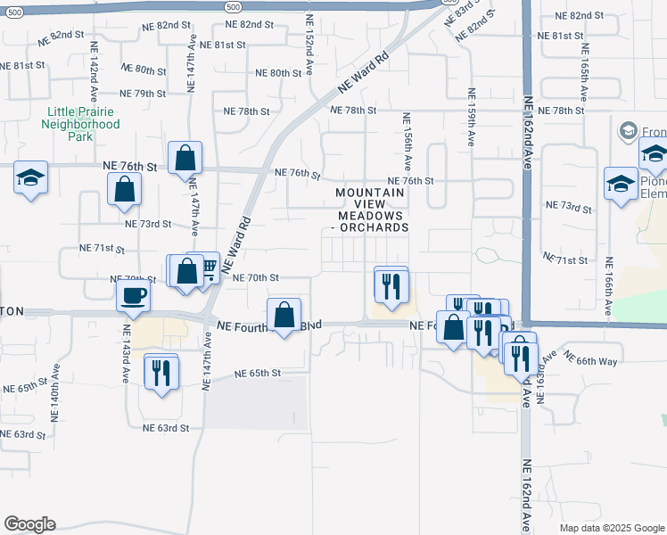map of restaurants, bars, coffee shops, grocery stores, and more near 15117 Northeast 70th Street in Vancouver