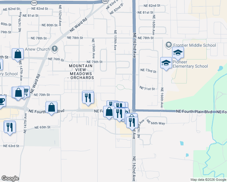 map of restaurants, bars, coffee shops, grocery stores, and more near 15814 Northeast 70th Street in Vancouver