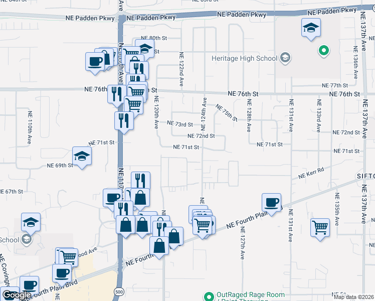 map of restaurants, bars, coffee shops, grocery stores, and more near 12209 Northeast 71st Street in Vancouver