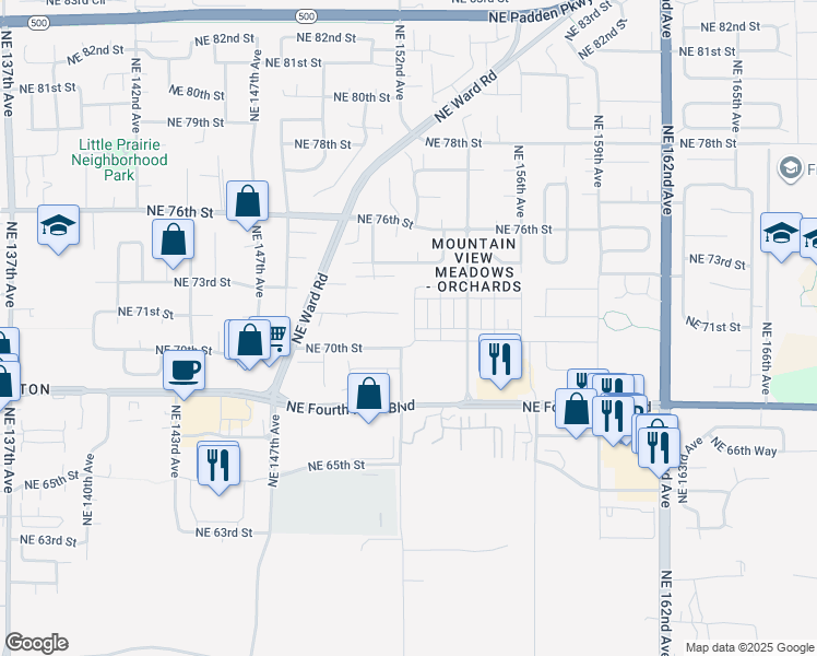 map of restaurants, bars, coffee shops, grocery stores, and more near 7119 Northeast 152nd Court in Vancouver