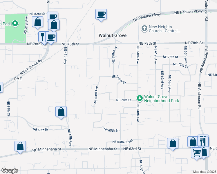 map of restaurants, bars, coffee shops, grocery stores, and more near 5421 Northeast Issler Street in Vancouver