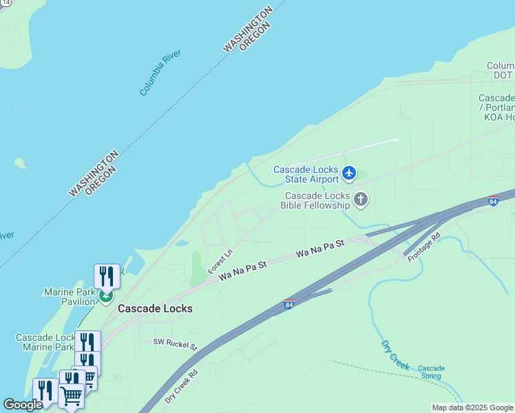 map of restaurants, bars, coffee shops, grocery stores, and more near 22 Cragmont in Cascade Locks