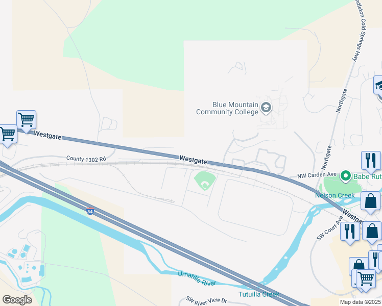 map of restaurants, bars, coffee shops, grocery stores, and more near 3501 Northwest Pendleton Highway in Pendleton