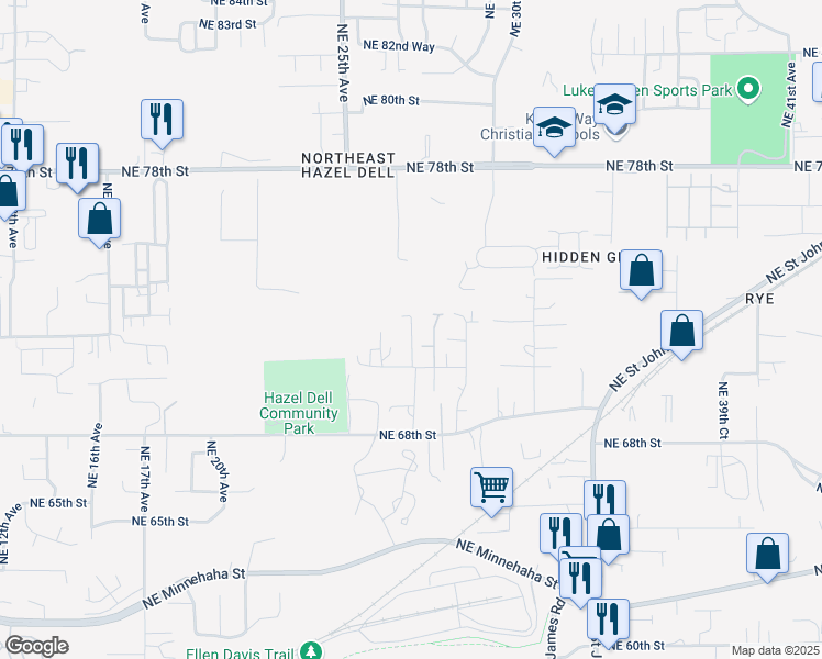 map of restaurants, bars, coffee shops, grocery stores, and more near 2708 Northeast 72nd Circle in Vancouver