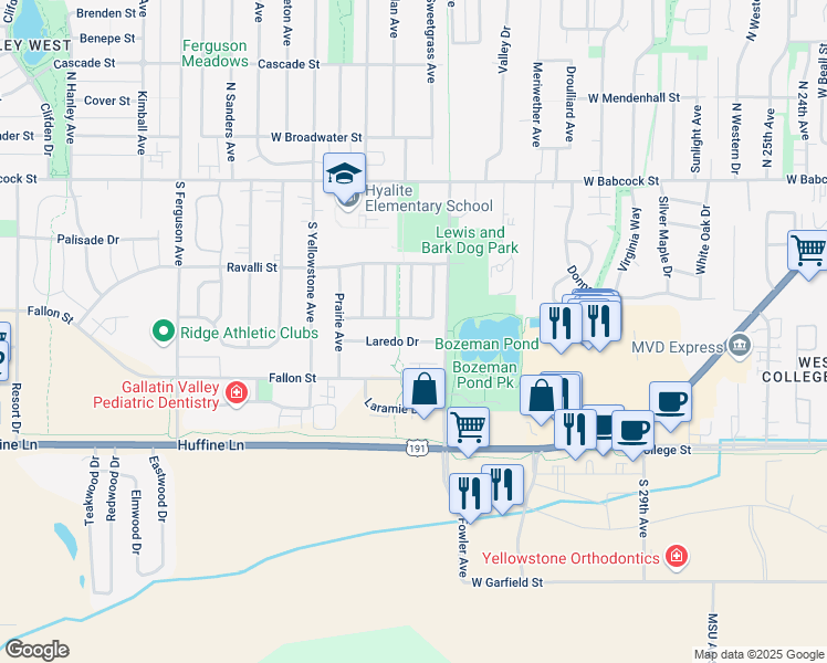map of restaurants, bars, coffee shops, grocery stores, and more near 403 Golden Valley Drive in Bozeman