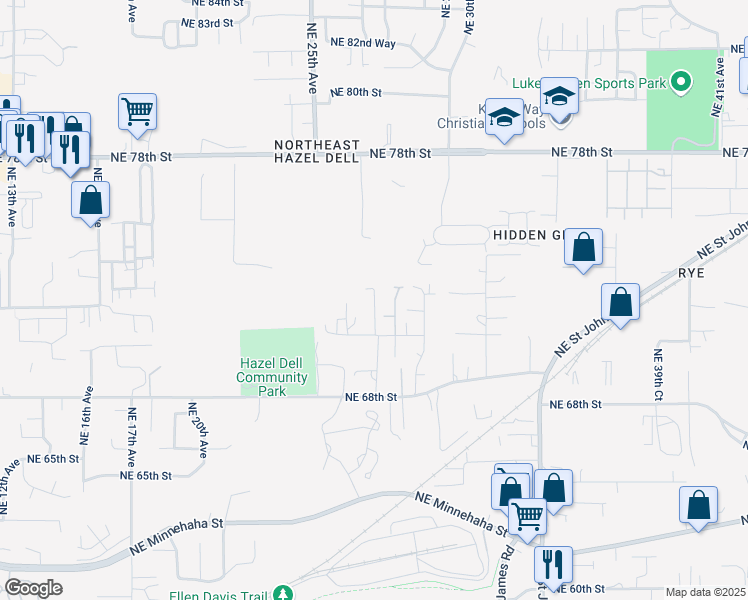 map of restaurants, bars, coffee shops, grocery stores, and more near 2708 Northeast 72nd Circle in Vancouver