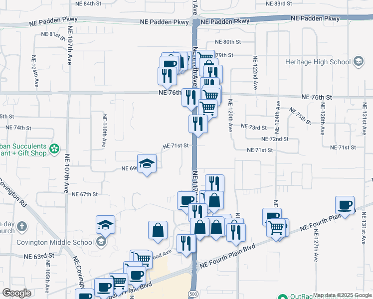 map of restaurants, bars, coffee shops, grocery stores, and more near in Orchards
