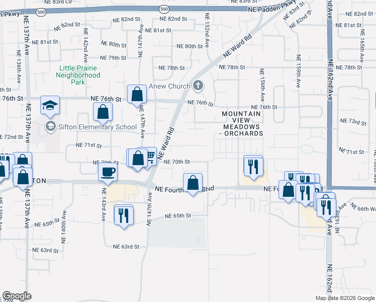 map of restaurants, bars, coffee shops, grocery stores, and more near 15004 Northeast 71st Street in Vancouver