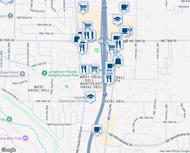 map of restaurants, bars, coffee shops, grocery stores, and more near 415 Northeast Repass Road in Vancouver