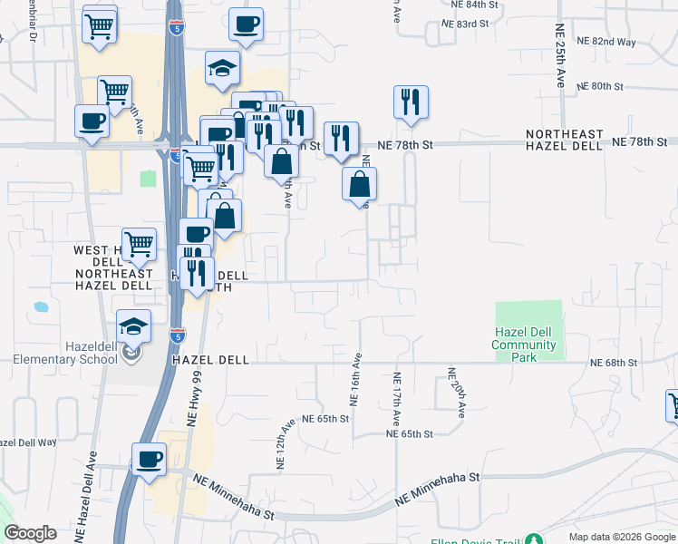 map of restaurants, bars, coffee shops, grocery stores, and more near 7302 Northeast 16th Avenue in Vancouver