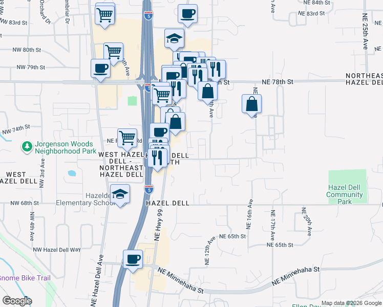 map of restaurants, bars, coffee shops, grocery stores, and more near 1106 Northeast 72nd Street in Vancouver