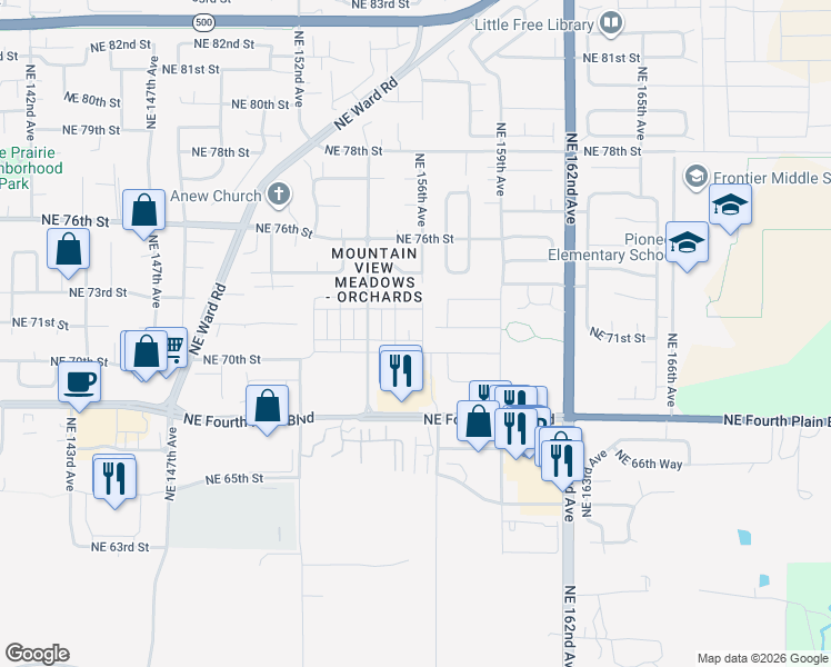 map of restaurants, bars, coffee shops, grocery stores, and more near 15501 Northeast 74th Street in Vancouver