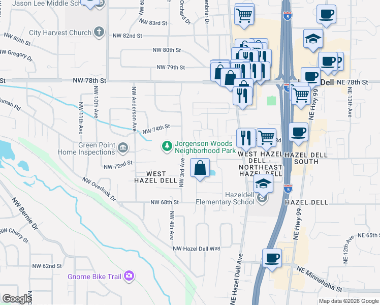 map of restaurants, bars, coffee shops, grocery stores, and more near 7301 Northwest 3rd Avenue in Vancouver