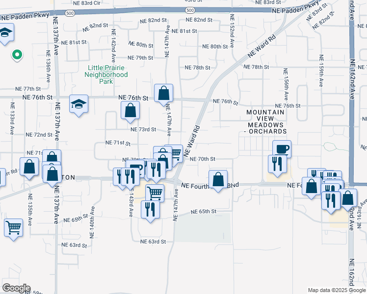 map of restaurants, bars, coffee shops, grocery stores, and more near 14809 Northeast 73rd Circle in Vancouver
