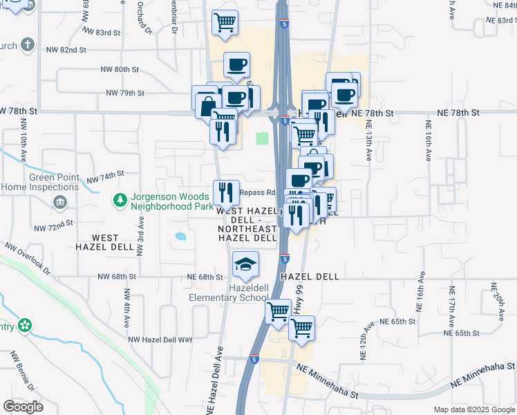 map of restaurants, bars, coffee shops, grocery stores, and more near 415 Northeast Repass Road in Vancouver